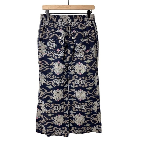 Indah Boho Wide Leg Pants Print Navy Blue Size Large Beach Resort Wear - Picture 2 of 6